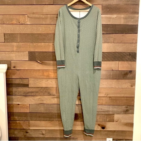 NWT Hearth Hand Magnolia women one piece pajamas butt flap union suit green XS - Picture 3 of 9